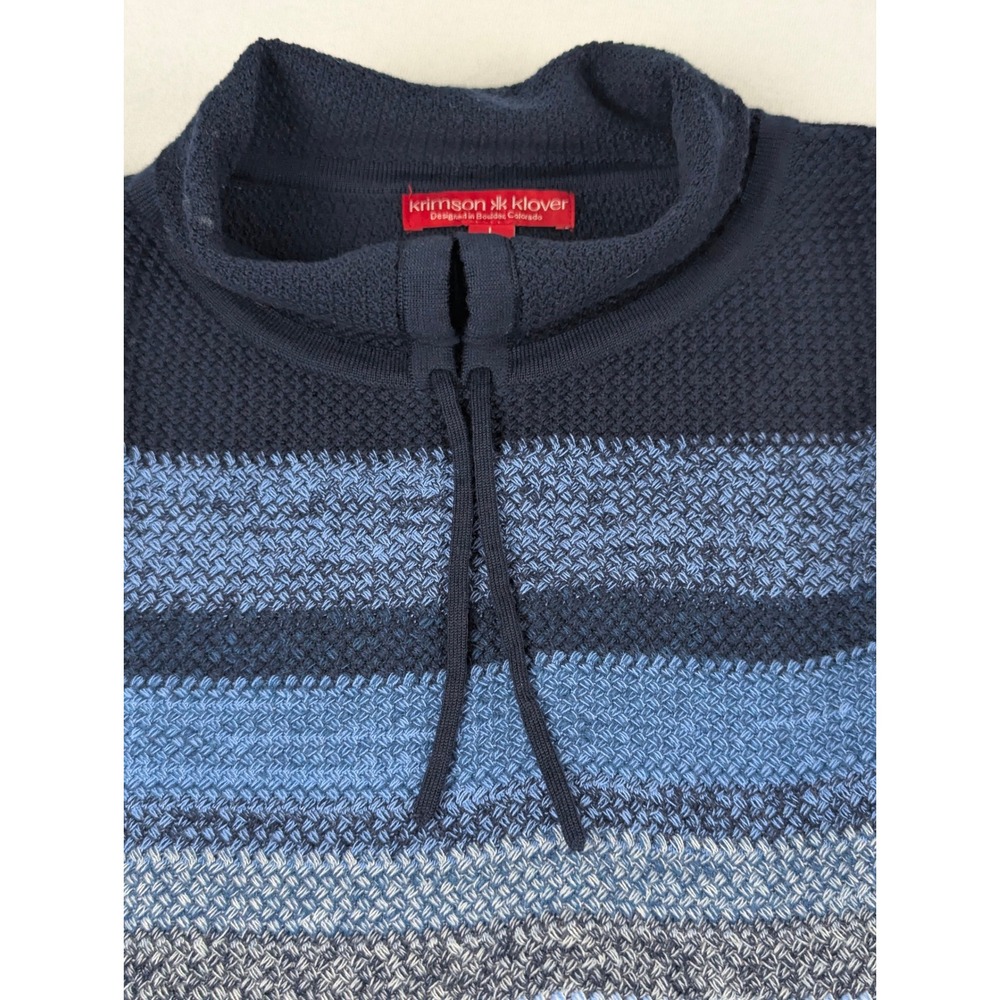 Krimson Klover Womens Merino Wool Tunic Sweater Blue Striped Funnel Neck L Layer